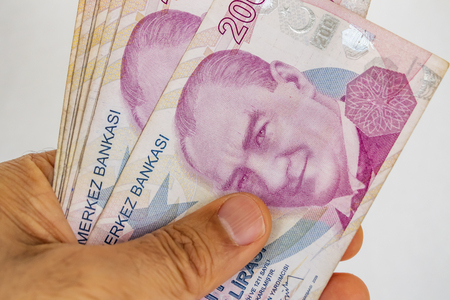 two hundred turkish lira banknotesの写真素材