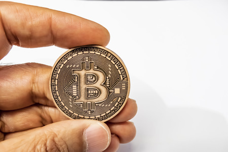 close up of physical bitcoin coin.の写真素材