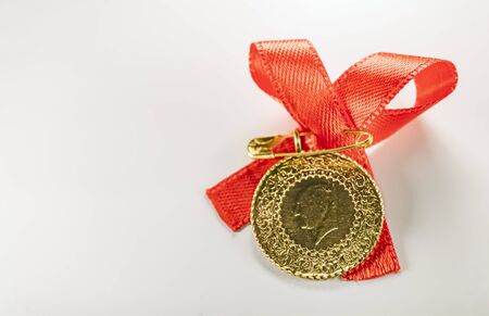 half Turkish gold liraの写真素材