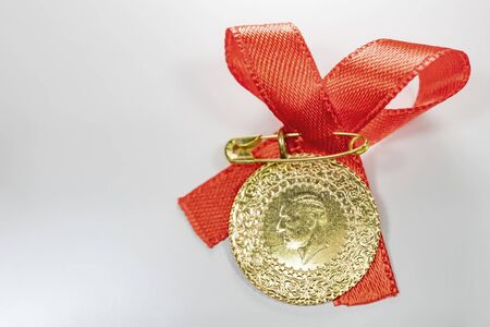 half Turkish gold liraの写真素材