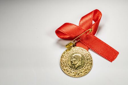 half Turkish gold liraの写真素材