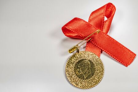 half Turkish gold liraの写真素材