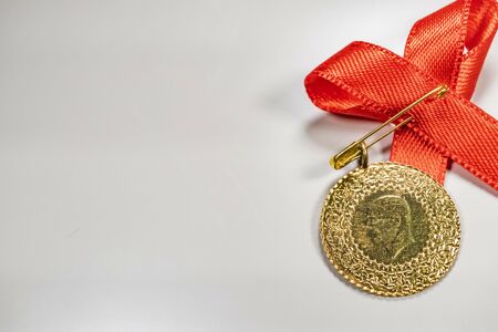 half Turkish gold liraの写真素材