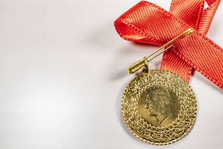 half Turkish gold liraの写真素材
