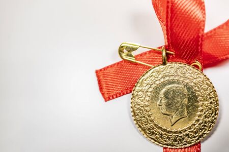 half Turkish gold liraの写真素材