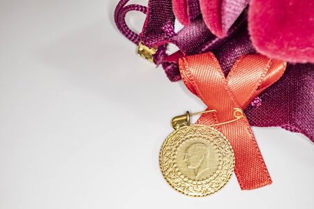 half Turkish gold liraの写真素材