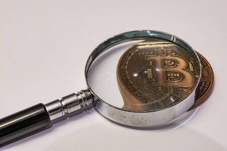close up physical bitcoin coinの写真素材