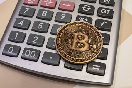 close up physical bitcoin coinの写真素材
