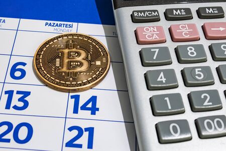 close up physical bitcoin coinの写真素材