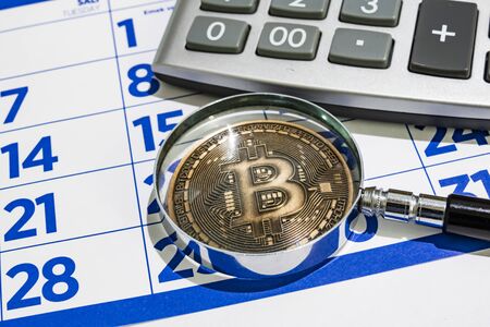 close up physical bitcoin coinの写真素材