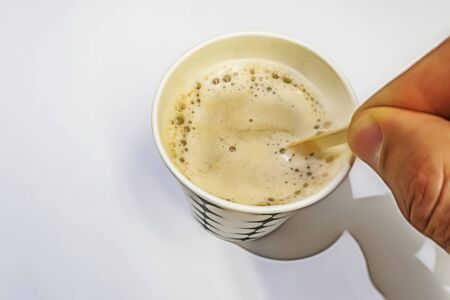instant coffee with milkの写真素材
