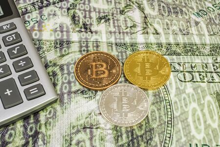 Bitcoin is a decentralized digital currency without a central bank or single administrator.の写真素材
