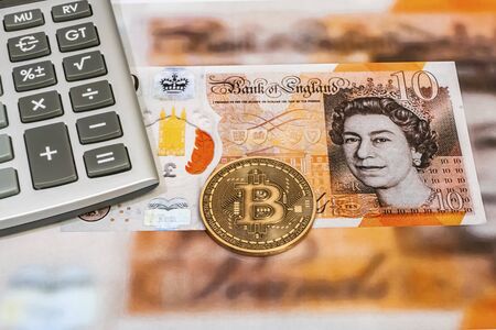 Bitcoin is a decentralized digital currency without a central bank or single administrator.の写真素材