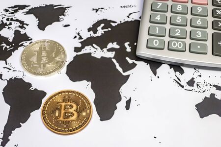 Bitcoin is a decentralized digital currency without a central bank or single administrator.の写真素材