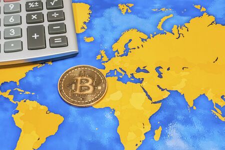 Bitcoin is a decentralized digital currency without a central bank or single administrator.の写真素材