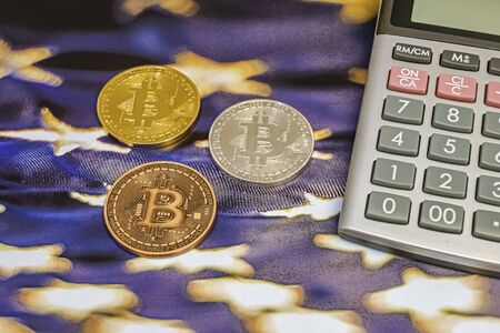 Bitcoin is a decentralized digital currency without a central bank or single administrator.の写真素材