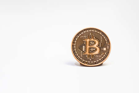 close up bitcoin coin on white background