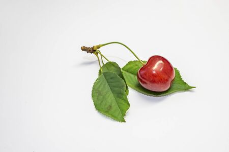 close up cherries on a white backgroundの写真素材