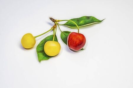close up cherries on a white background