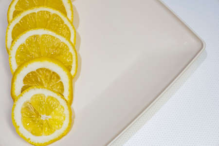 lemon slices on white backgroundの写真素材