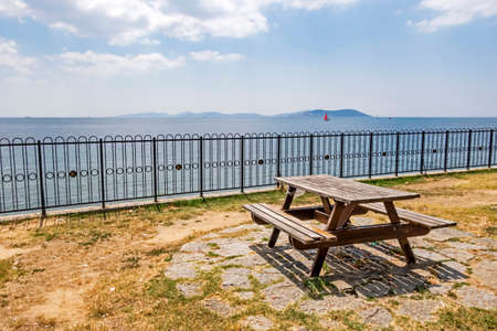 bench on the coast and seascape