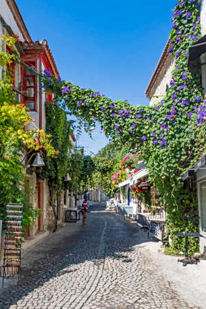 Alacati,izmir,turkey- August 20,2020.Alacati, a touristic place famous for its historical stone...