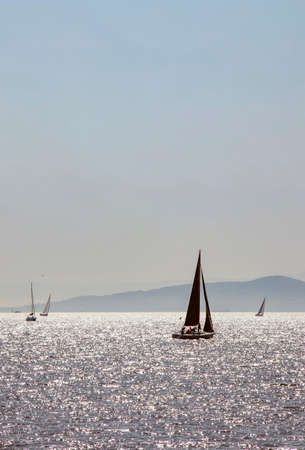 Marmara Sea,istanbul,Turkey-October 4,2020.Seascape and Boats on the Marmara Sea at summer season in...