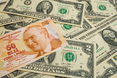 USA dollar and Turkish Lira banknotes