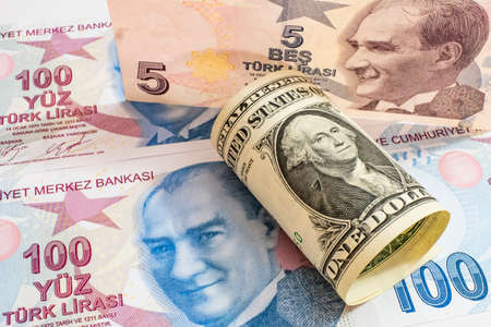 USA dollar and Turkish Lira banknotes