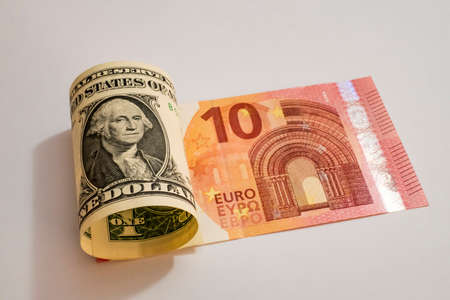 USA dollar and Euro banknotesの写真素材