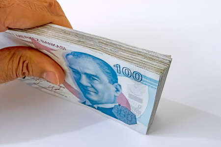 close up one hundred turkish lira banknotes
