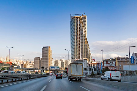 istanbul,turkey-august 29,2020.Istanbul urban and intercity motor vehicle road network and city view.のeditorial素材