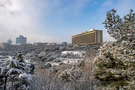 macka,istanbul,turkey-january 18,2020. snow in istanbul. Winter landscape from macka democracy and...
