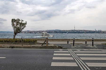 istanbul, turkey-march 1.2021. Bosphorus and Marmara sea view in winter and cloudy weather from Sarayburnu district in istanbulのeditorial素材
