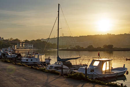 Eyup Sultan, istanbul, Turkey-April 27,2021 The city view from the early hours of the morning in Eyup Sultan district on the Golden Horn coast with its historical and natural beauty.のeditorial素材