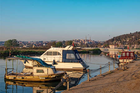 Eyup Sultan, istanbul, Turkey-April 27,2021 The city view from the early hours of the morning in...