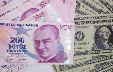 istanbul, turkey-april 29,2021.200 turkish lira banknotes for financial and economic indicators.のeditorial素材
