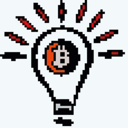 Glow of bitcoin coins like a light bulb with 8 bit.のイラスト素材