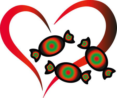 red heart figure and colorful candiesのイラスト素材