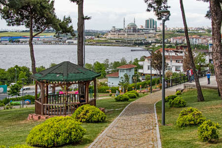 Kanarya, istanbul, Turkey-May 20,2021.Town and nature view from Kucukcekmece lake shore suburban town Kanarya in istanbul.のeditorial素材