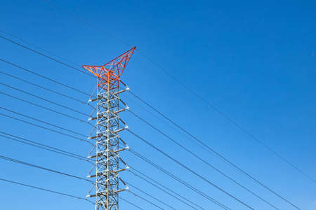 electric power transmission lines and blue sky