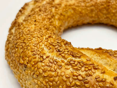 close-up traditional turkish bagel bagel with sesame