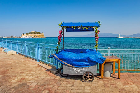 Kusadasi,Aydin,Turkey- July 25,2021.Kusadasi, one of the important tourism resorts of Turkey. The view from the old city and the town center with its historical and natural beauties in summer.のeditorial素材