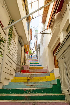 Kusadasi,Aydin,Turkey- July 25,2021.Kusadasi, one of the important tourism resorts of Turkey. The view from the old city and the town center with its historical and natural beauties in summer.のeditorial素材