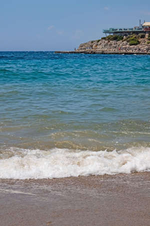 clear and blue waters of the aegean sea for tourists who love vacation and sea in summerの写真素材