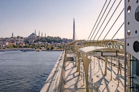 Halic,istanbul,Turkey- August 31,2021. Metro bridge on Golden Horn. Cityscape, old town view from metro bridge in istanbul and summer season.のeditorial素材