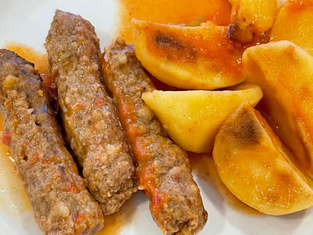 delicious traditional turkish food, meatballs with potatoesの写真素材