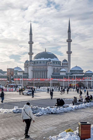 Taksim,istanbul,Turkey-January 26,2022.Taksim Square, one of the most popular and touristic places of Istanbul, with its historical and cultural structures in the winter season.のeditorial素材