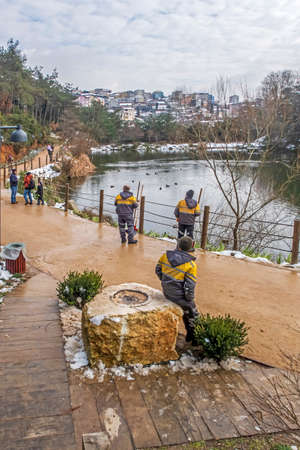 istanbul,Turkey-January 28,2022.Forests of istanbul. Snow view with natural beauties from Ataturk city forest in winter seasonのeditorial素材