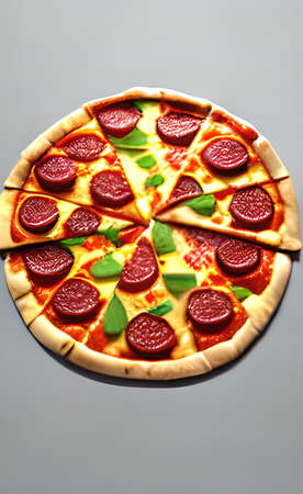 delicious ready-to-eat whole pizza on backgroundの写真素材